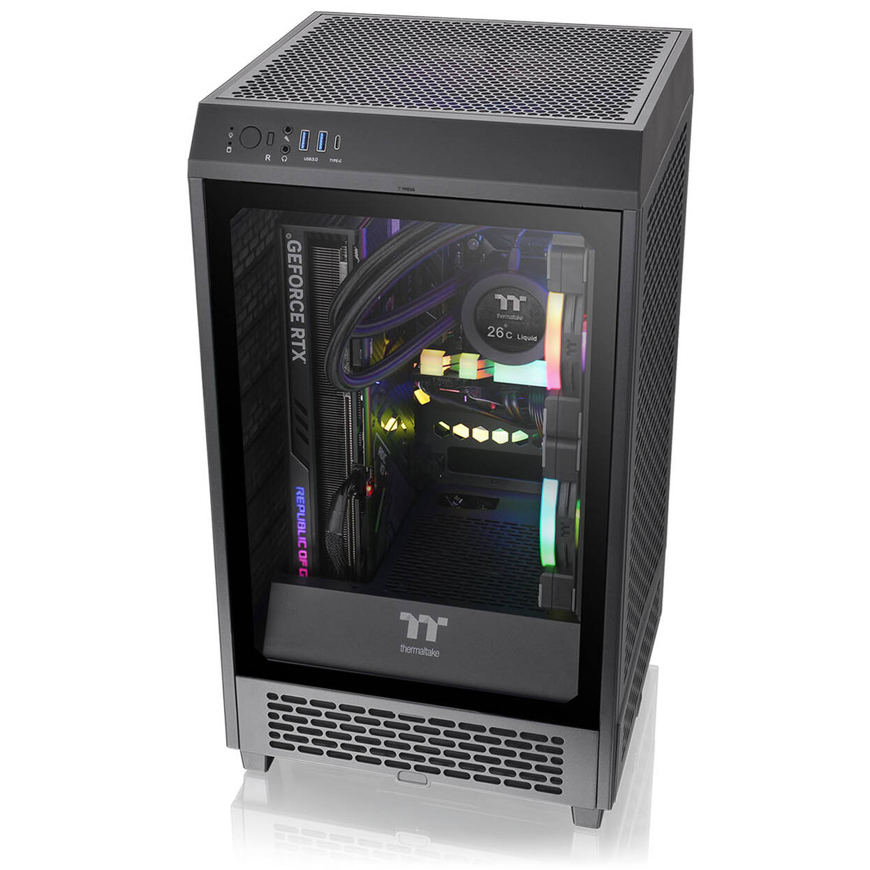 Thermaltake The Tower 200 PC Case, Mini Case, Mini-ITX, Tempered Glass - Black