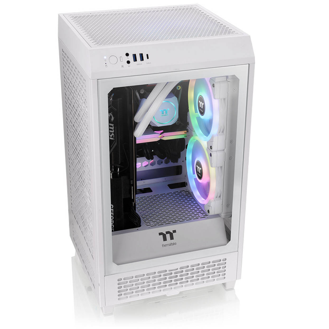 Thermaltake The Tower 200 PC Case, Mini Case, Mini-ITX, Tempered Glass - White