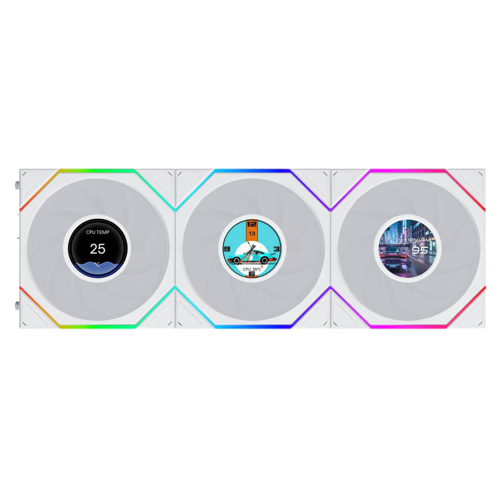 Lian Li UNI FAN TL LCD FLEX Wireless Fan, ARGB and LCD - Reverse Blade 120mm, white, 3-pack with controller
