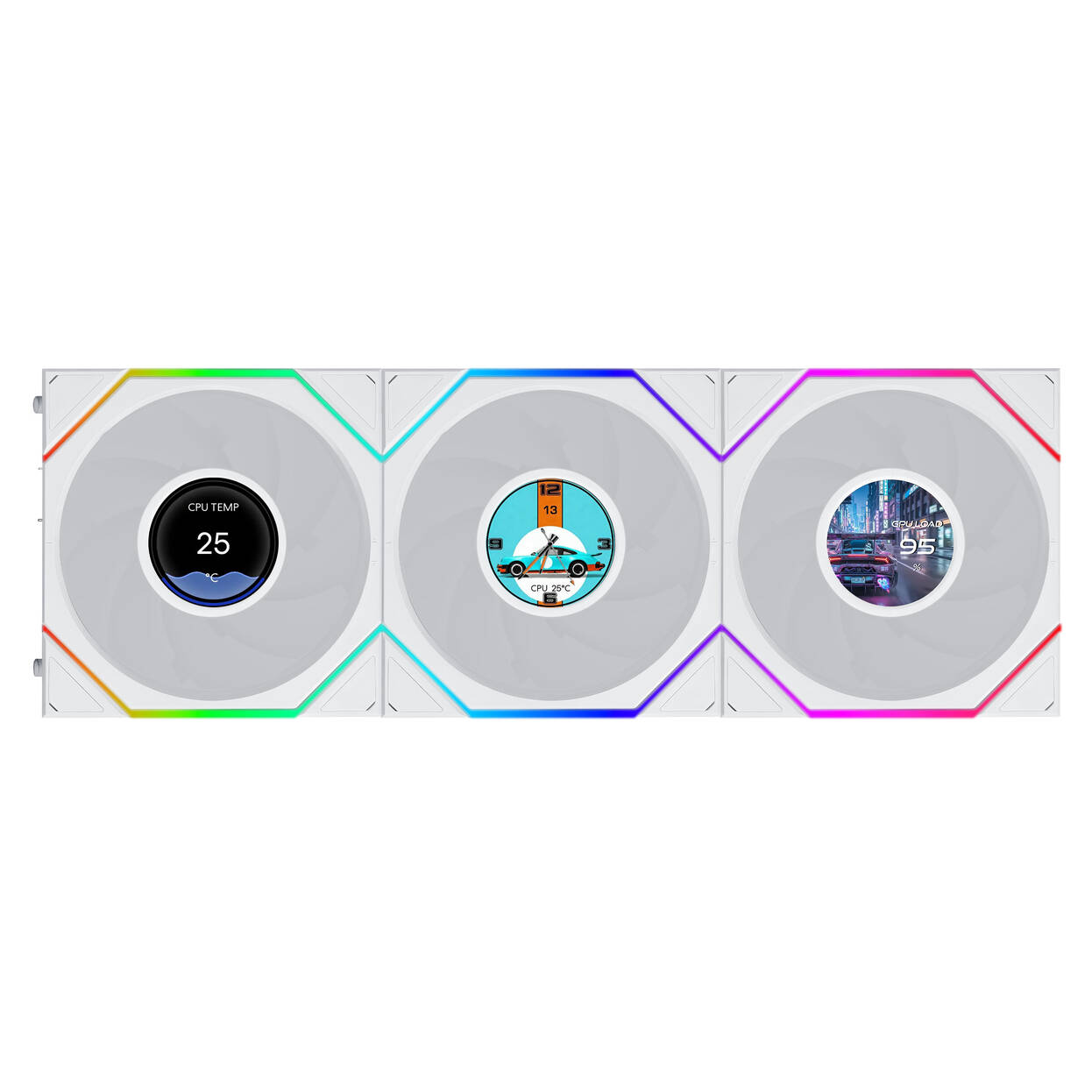 Lian Li UNI FAN TL LCD FLEX Wireless Fan, ARGB and LCD - Reverse Blade 120mm, white, 3-pack with controller