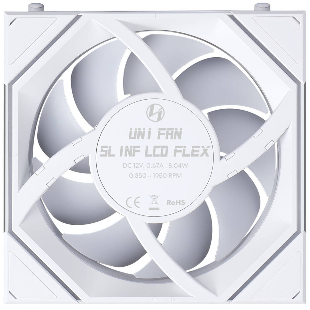 Lian Li UNI FAN SL-INF LCD FLEX Wireless Fan, ARGB and LCD - Reverse Blade, 120mm, white