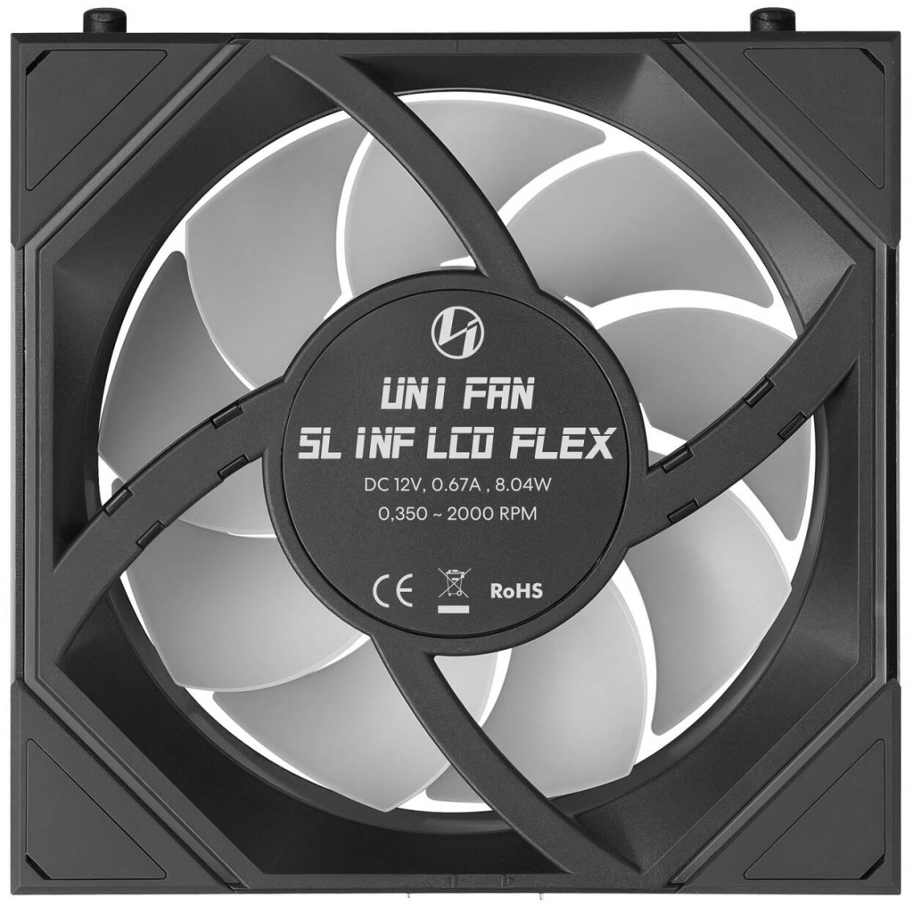 Lian Li UNI FAN SL-INF LCD FLEX Wireless Fan, ARGB and LCD - Reverse Blade, 120mm, black, 3-pack with controller