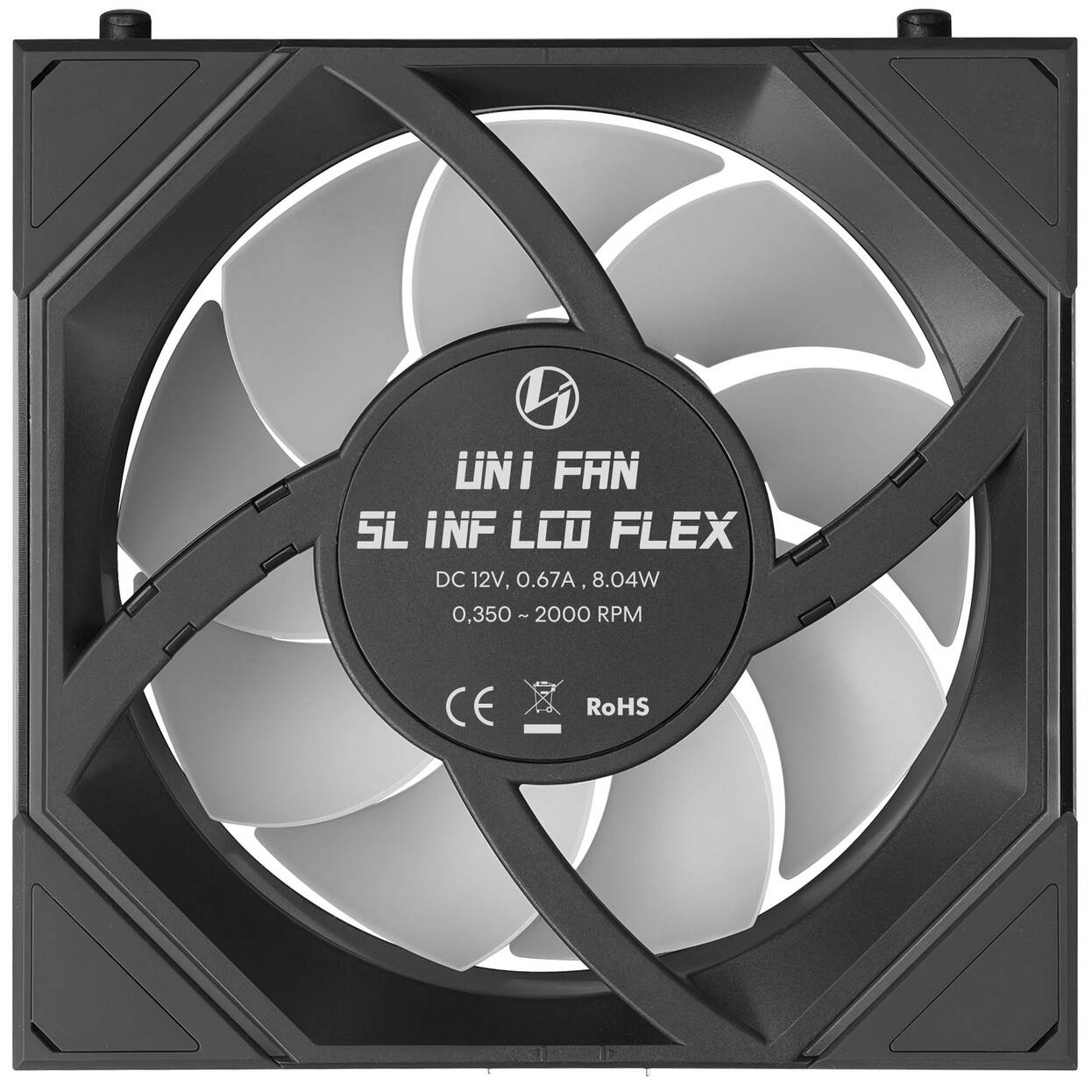 Lian Li UNI FAN SL-INF LCD FLEX Wireless Fan, ARGB and LCD - Reverse Blade, 120mm, black, 3-pack with controller