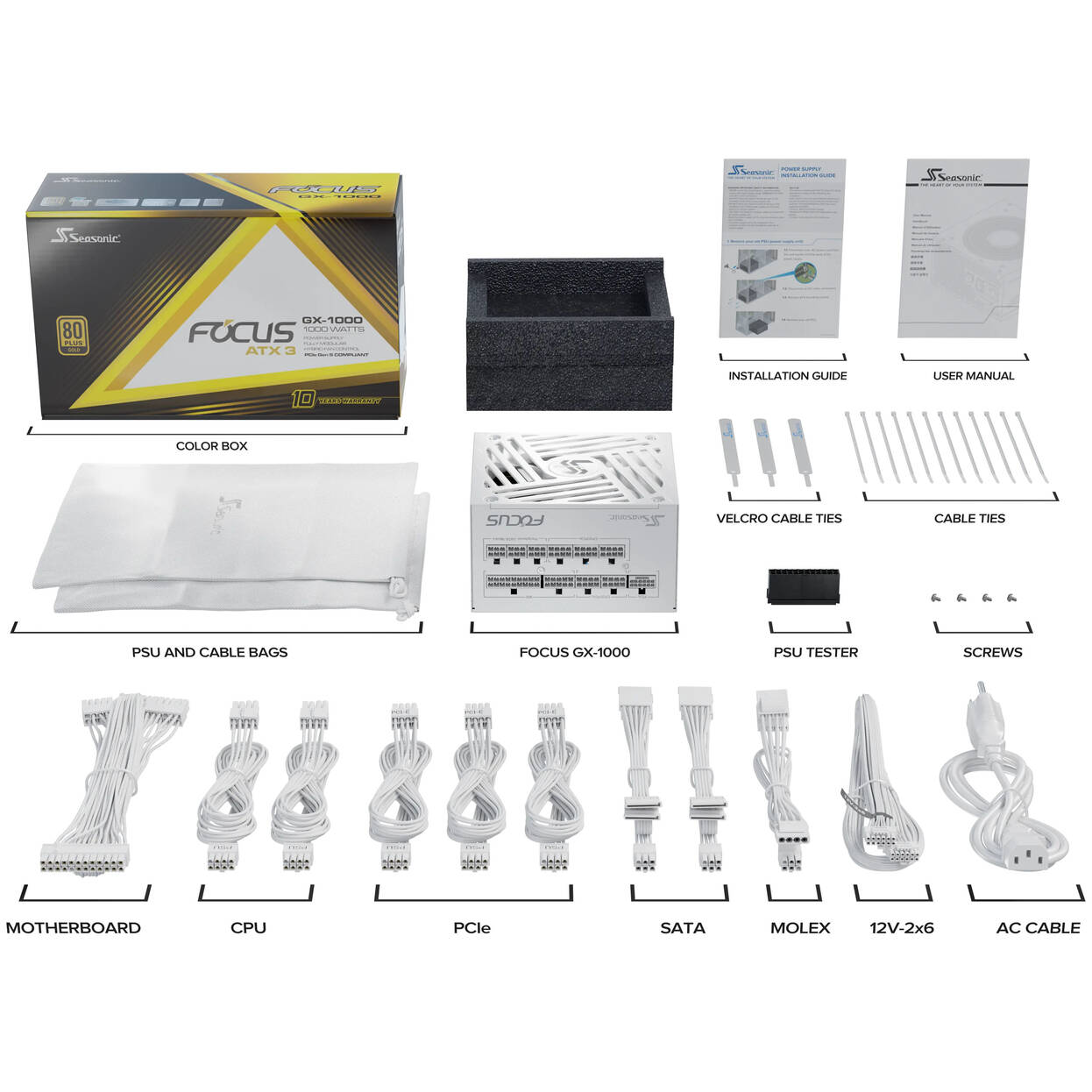 Seasonic Focus GX 80 PLUS Gold power supply, modular - 1000 watts, white : image 10