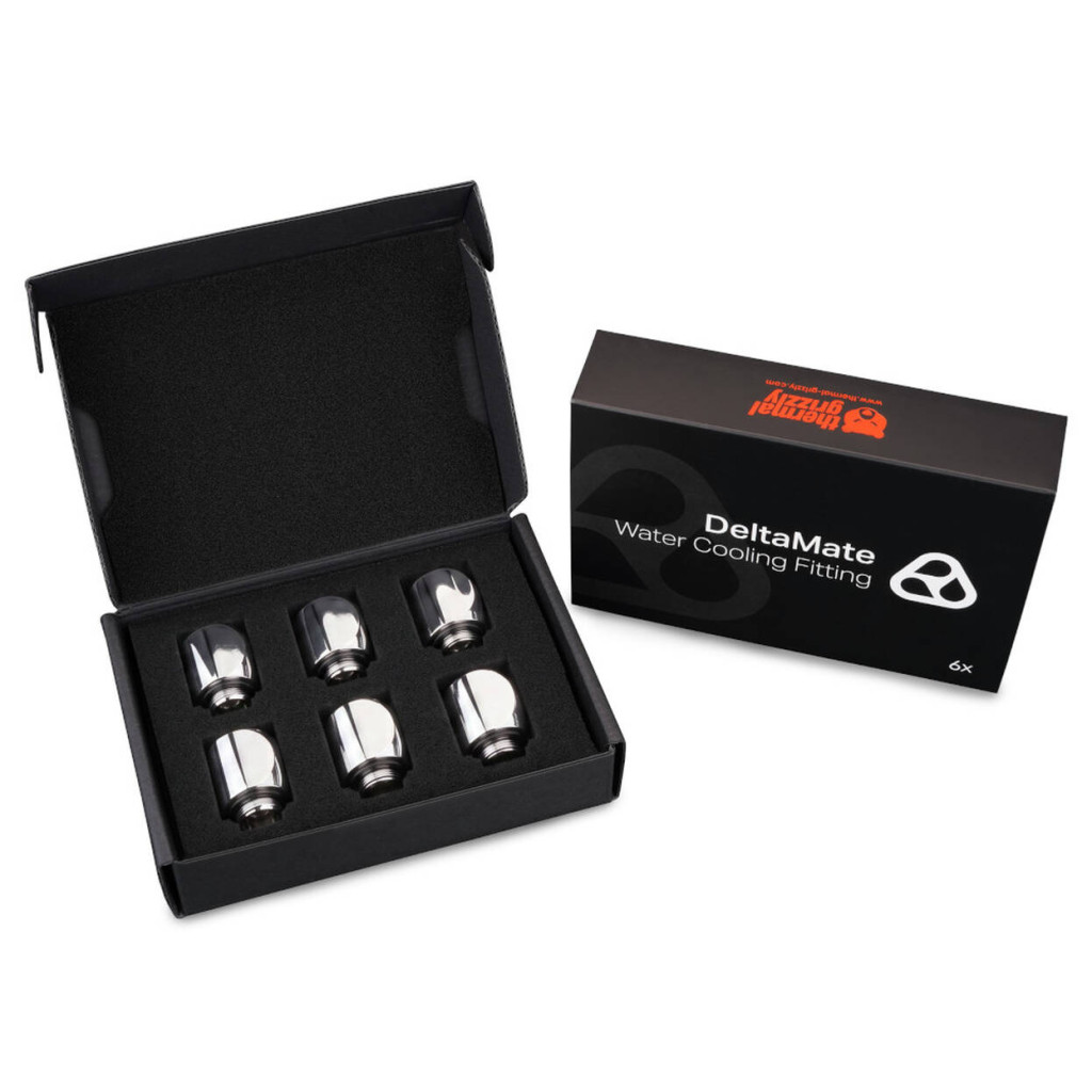 Thermal Grizzly DeltaMate Rotary Fitting - 90 Degrees, Gloss Nickel, Pack of 6 : image 4