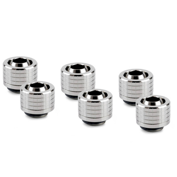 Thermal Grizzly DeltaMate Compression Fitting, Brass – Gloss Nickel, ST13, Pack of 6