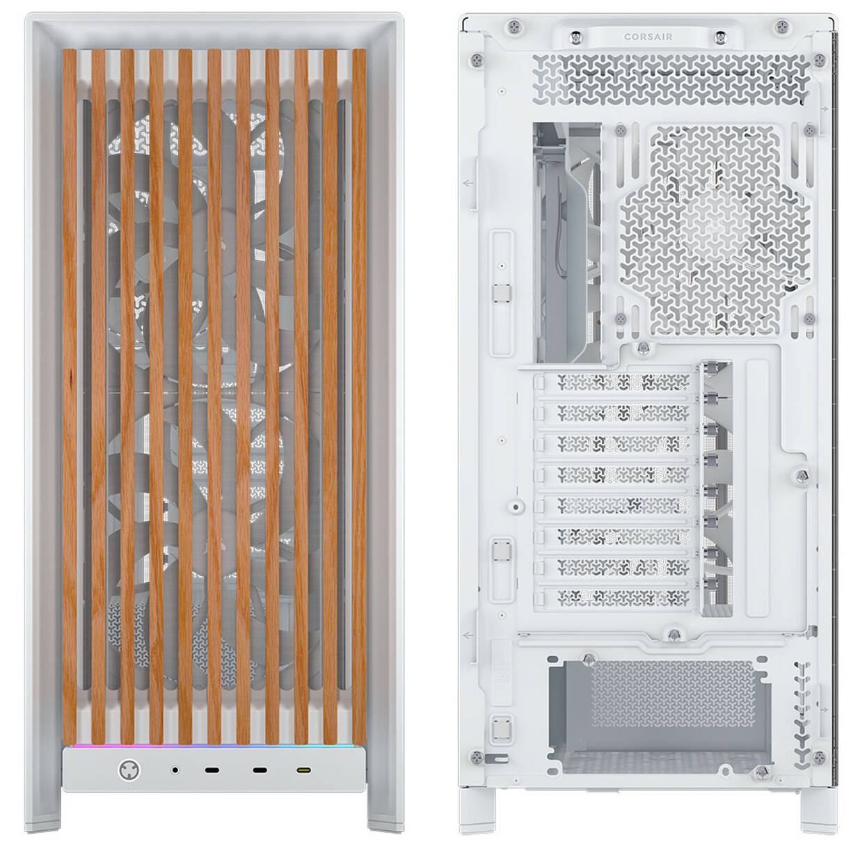 Corsair FRAME 5000D Wood RS PC Case, Mid-Tower, E-ATX, Tempered Glass - including 3x fans, white, wood : image 2