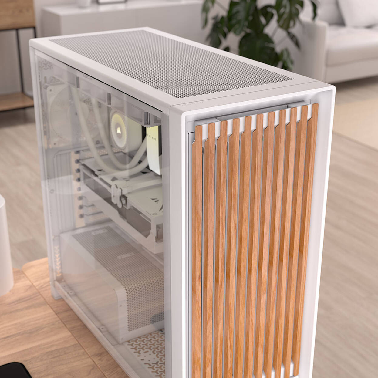 Corsair FRAME 5000D Wood RS PC Case, Mid-Tower, E-ATX, Tempered Glass - including 3x fans, white, wood : image 4