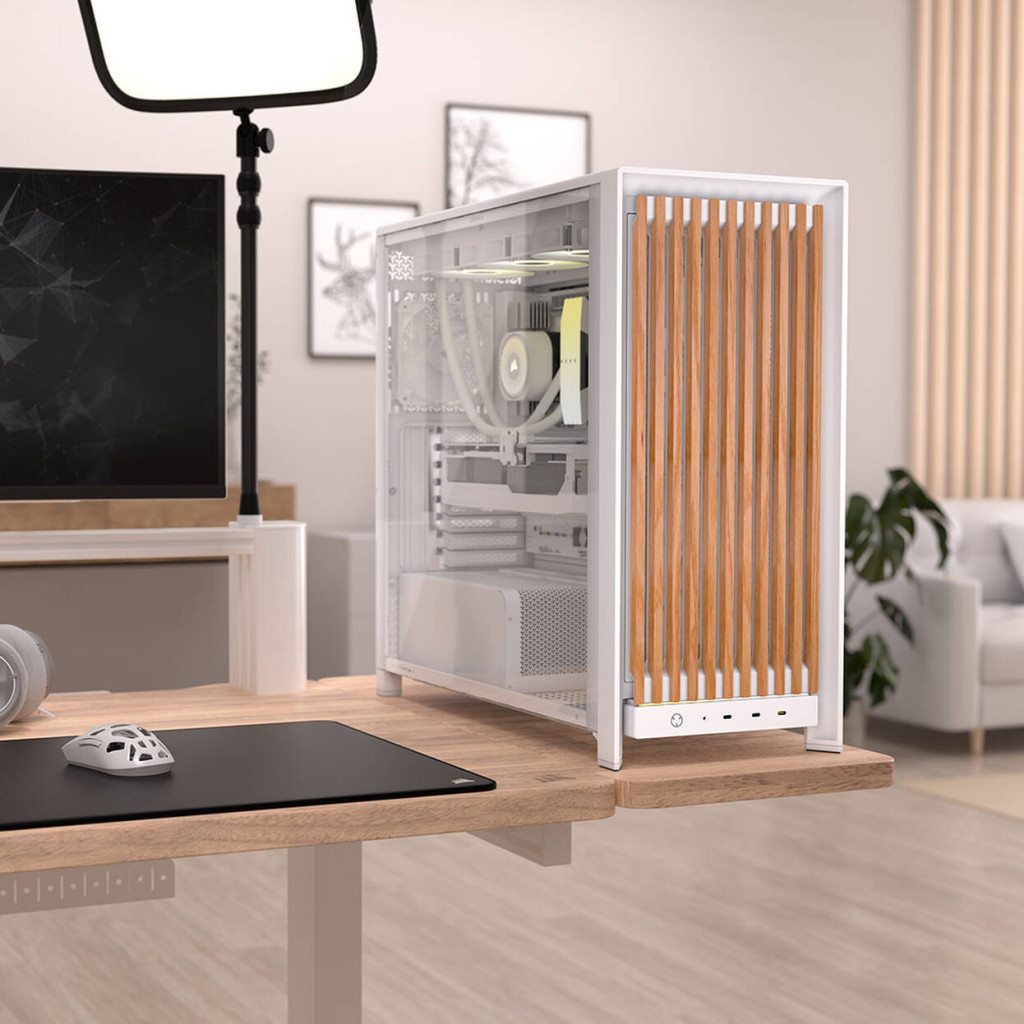 Corsair FRAME 5000D Wood RS PC Case, Mid-Tower, E-ATX, Tempered Glass - including 3x fans, white, wood : image 5
