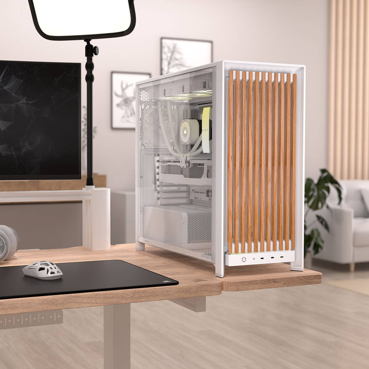 Corsair FRAME 5000D Wood RS PC Case, Mid-Tower, E-ATX, Tempered Glass - including 3x fans, white, wood : image 5