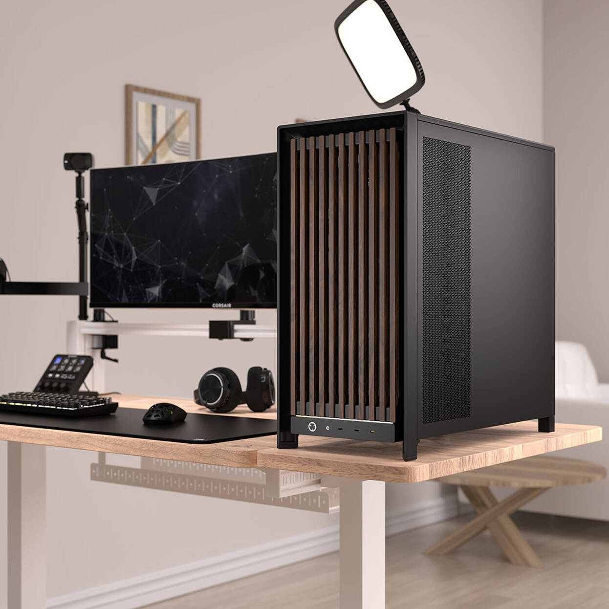 Corsair FRAME 5000D Wood RS PC Case, Mid-Tower, E-ATX, Tempered Glass - including 3x fans, black, wood : image 3