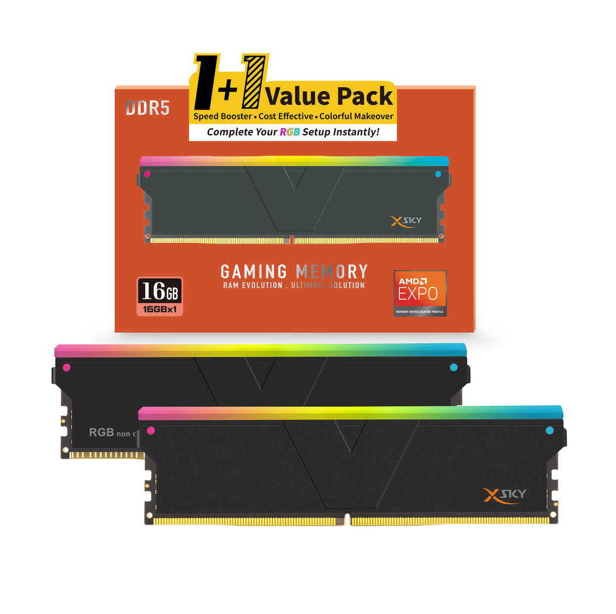 V-Color Manta XSky RGB DDR5-6000 RAM, CL28, EXPO - 16 GB Single Channel-Kit,1 x 16 GB, Black : image 1