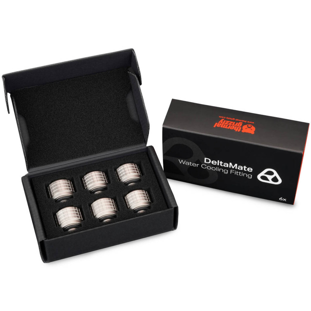 Thermal Grizzly DeltaMate Fitting, Brass, G1/4” Thread - Nickel, HT16, Pack of 6 : image 3