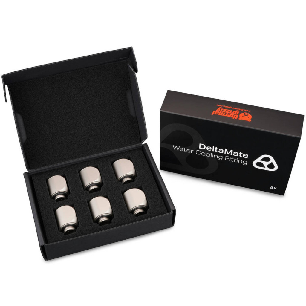 Thermal Grizzly DeltaMate Rotary Fitting - 90°, Matte Nickel, Pack of 6 : image 3