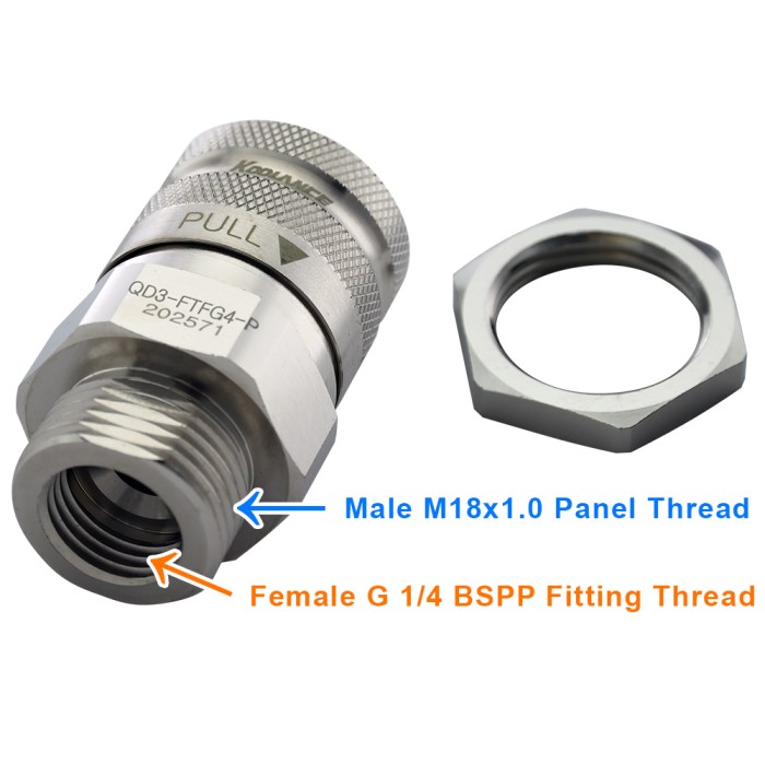 Koolance QD3 Quick Disconnect, Straight Female to G1/4 Inch Male Bulkhead - No-Spill, Silver : image 2