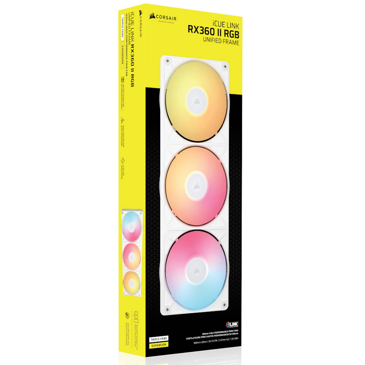 CORSAIR iCUE LINK RX360 II Unified Frame RGB Triple-Fan PWM Fan, 2,100 RPM – White : image 4