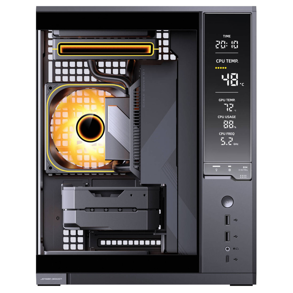 Jonsbo D34 PC Case with Digital Display, mATX, Tempered Glass Mini Tower - Black : image 6
