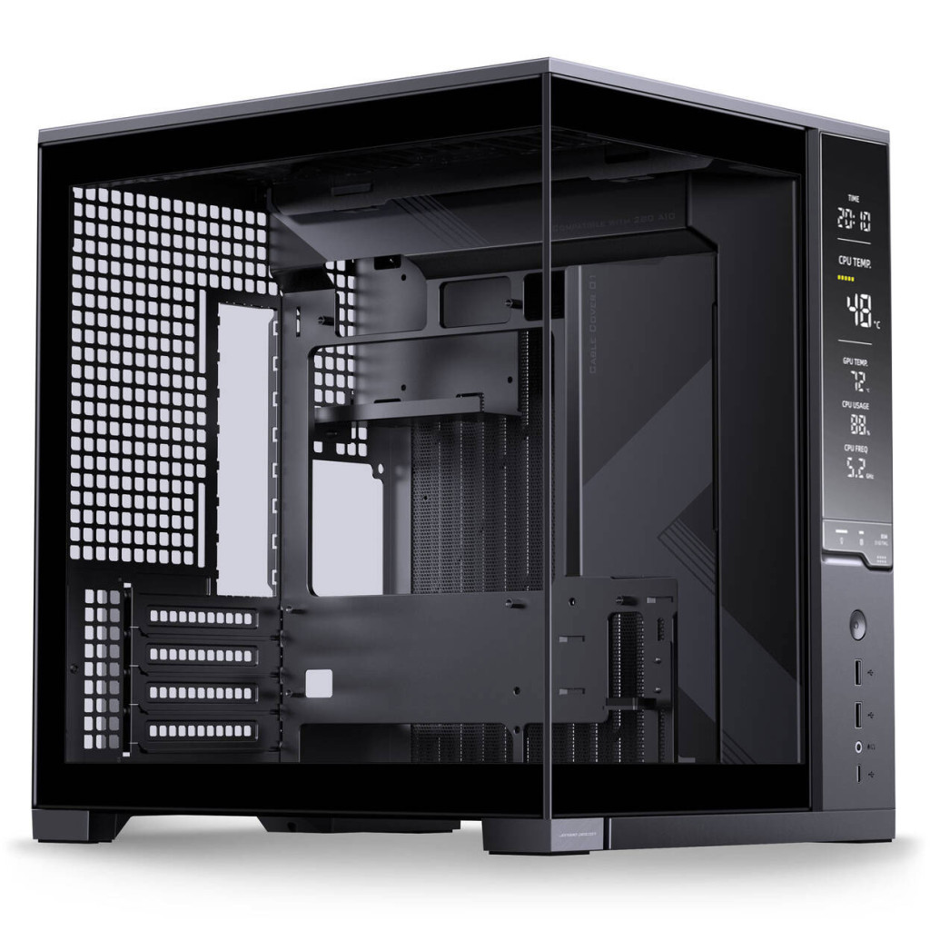 Jonsbo D34 PC Case with Digital Display, mATX, Tempered Glass Mini Tower - Black : image 1