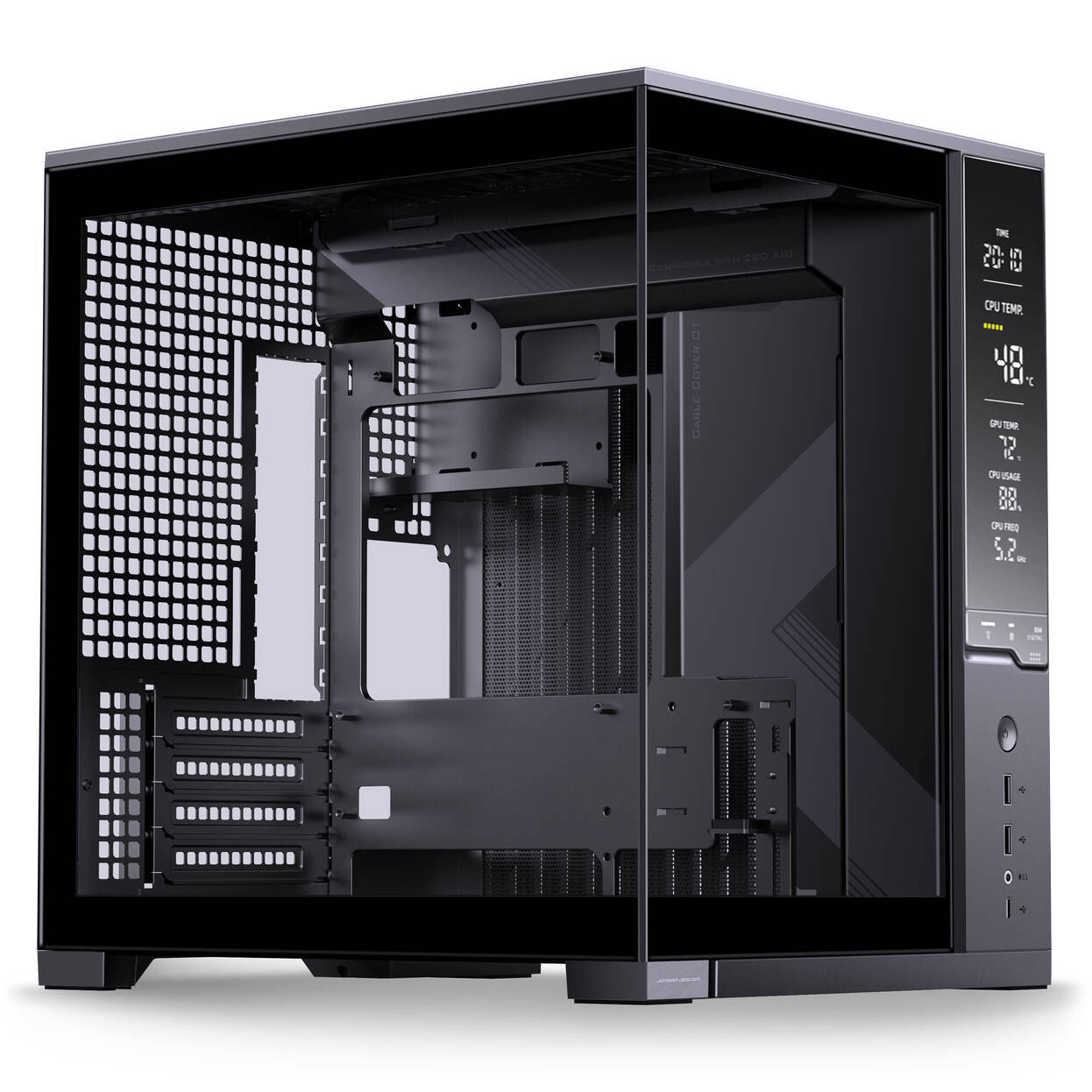 Jonsbo D34 PC Case with Digital Display, mATX, Tempered Glass Mini Tower - Black : image 1
