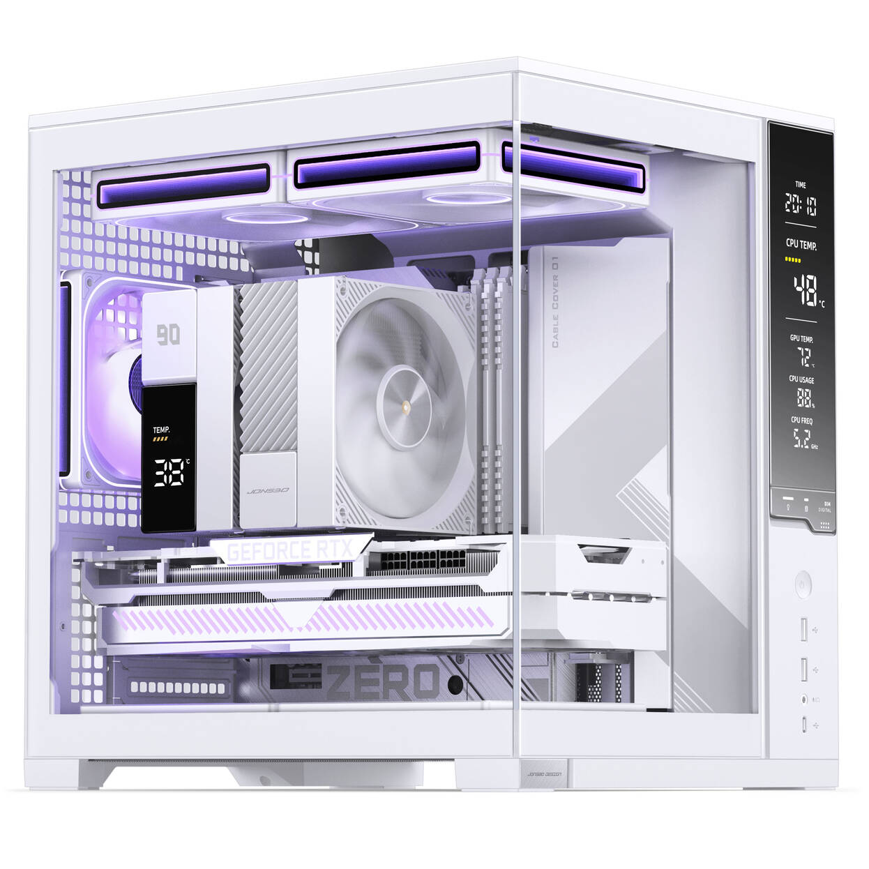 Jonsbo D34 PC Case with Digital Display, mATX, Tempered Glass Mini Tower - White : image 5