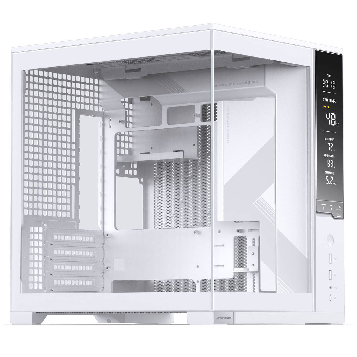 Jonsbo D34 PC Case with Digital Display, mATX, Tempered Glass Mini Tower - White : image 1