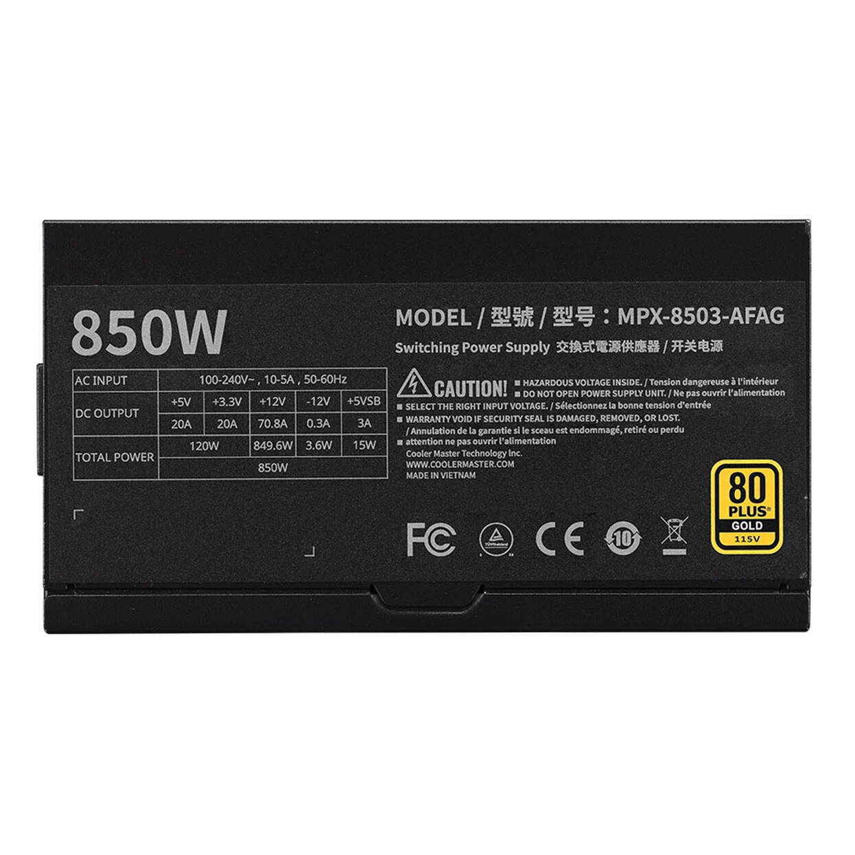 Cooler Master MWE Gold 850 V3 80 PLUS Gold Power Supply, ATX 3.1 - 850 Watts : image 7