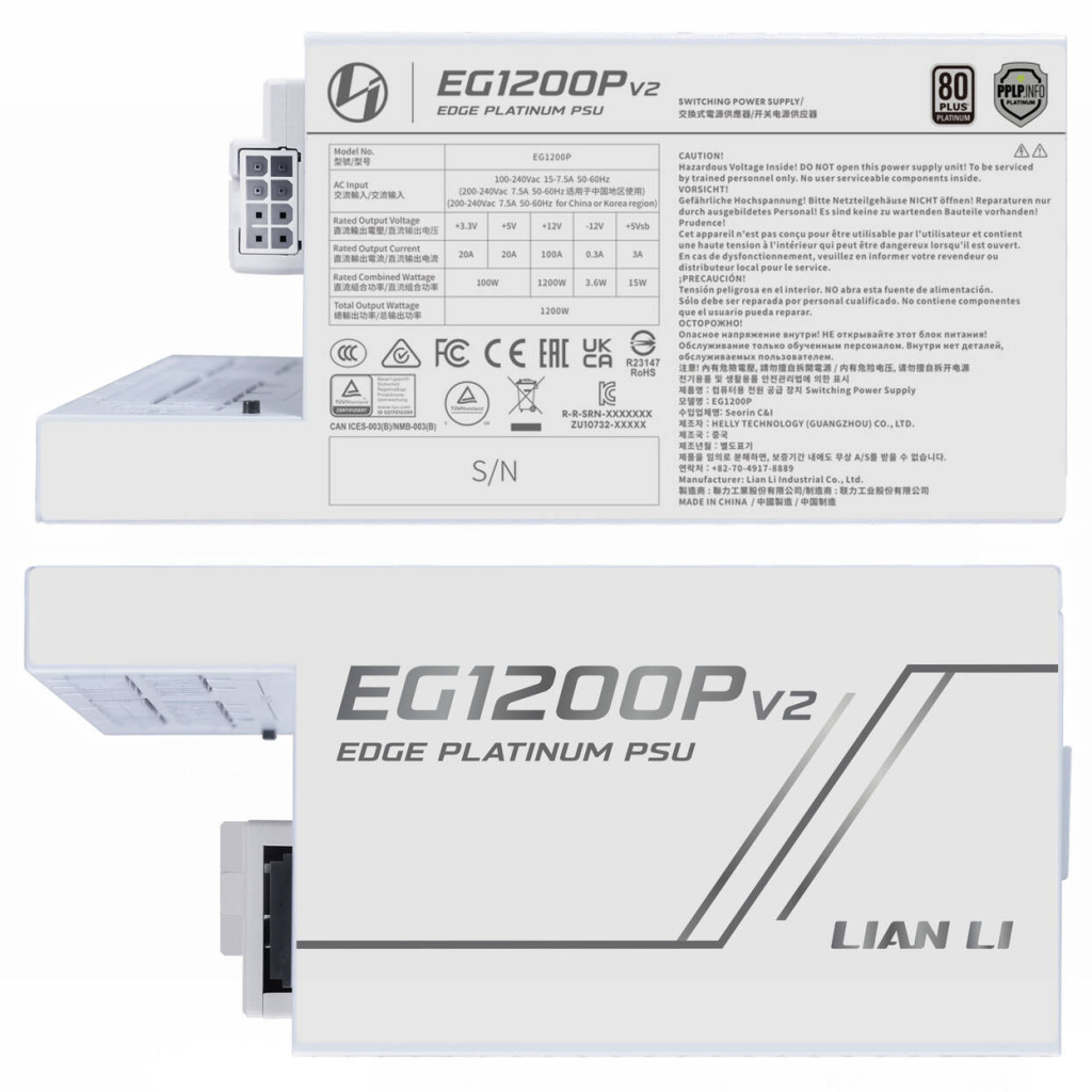Lian Li EDGE Platinum V2 Power Supply with EDGE Hub V2 - White, 1,200W