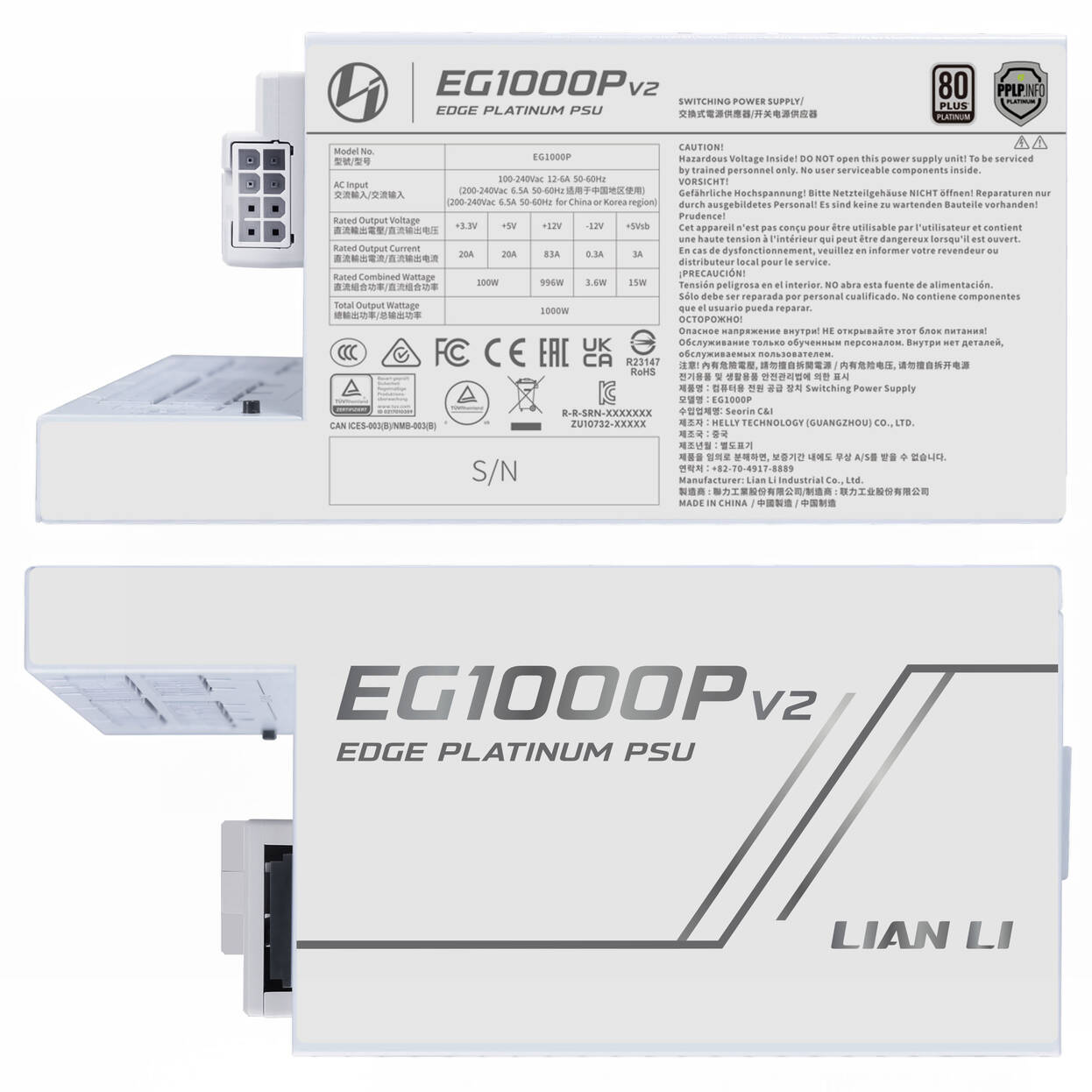 Lian Li EDGE Platinum V2 Power Supply with EDGE Hub V2 - White, 1,000W