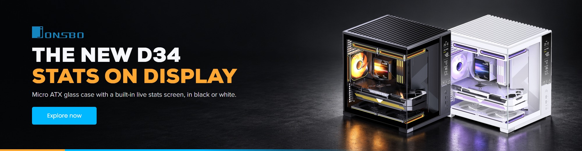 Jonsbo D34 micro ATX PC case in black and white