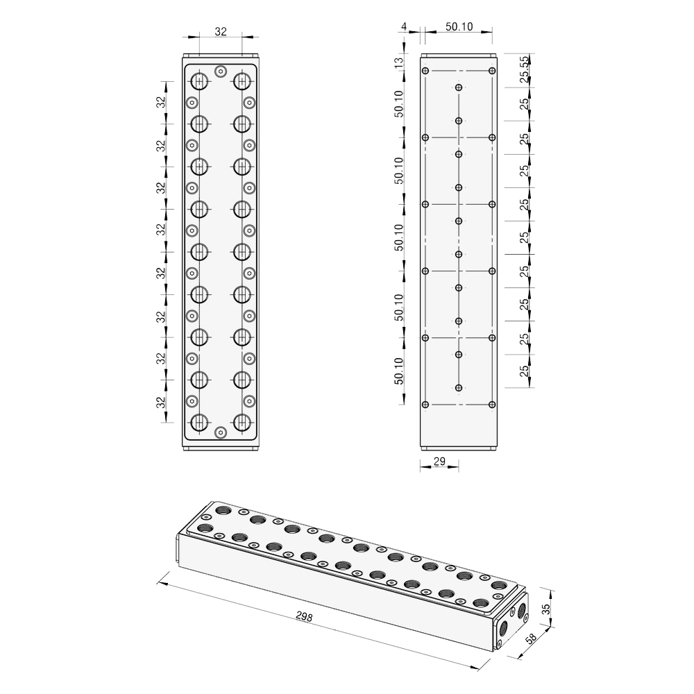 Barrow Commercial Grade G1/4 Parallel 9 Way Manifold - SS/POM