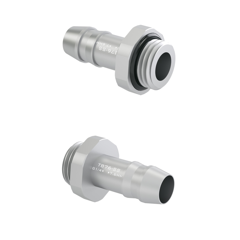 Barrow G1/4 Commercial Grade 7.6mm (5/16") Stainless Steel Barb Fitting (2 Pack) - Silver